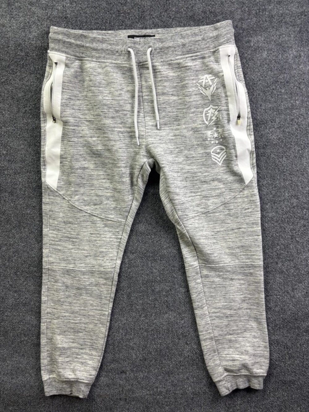 American Fighter Sweatpants Mens Large 34x28 Gray Terry Joggers Zip Pockets